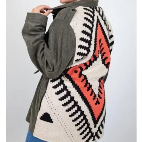 Davi & Dani Corduroy Aztec Knit Shacket Gray Size 3XL - Picture 1 of 15